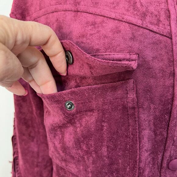 Blank NYC Free People XS Twist Shout Vegan Leather Suede Jacket Pink Fringe NWT - Picture 8 of 16